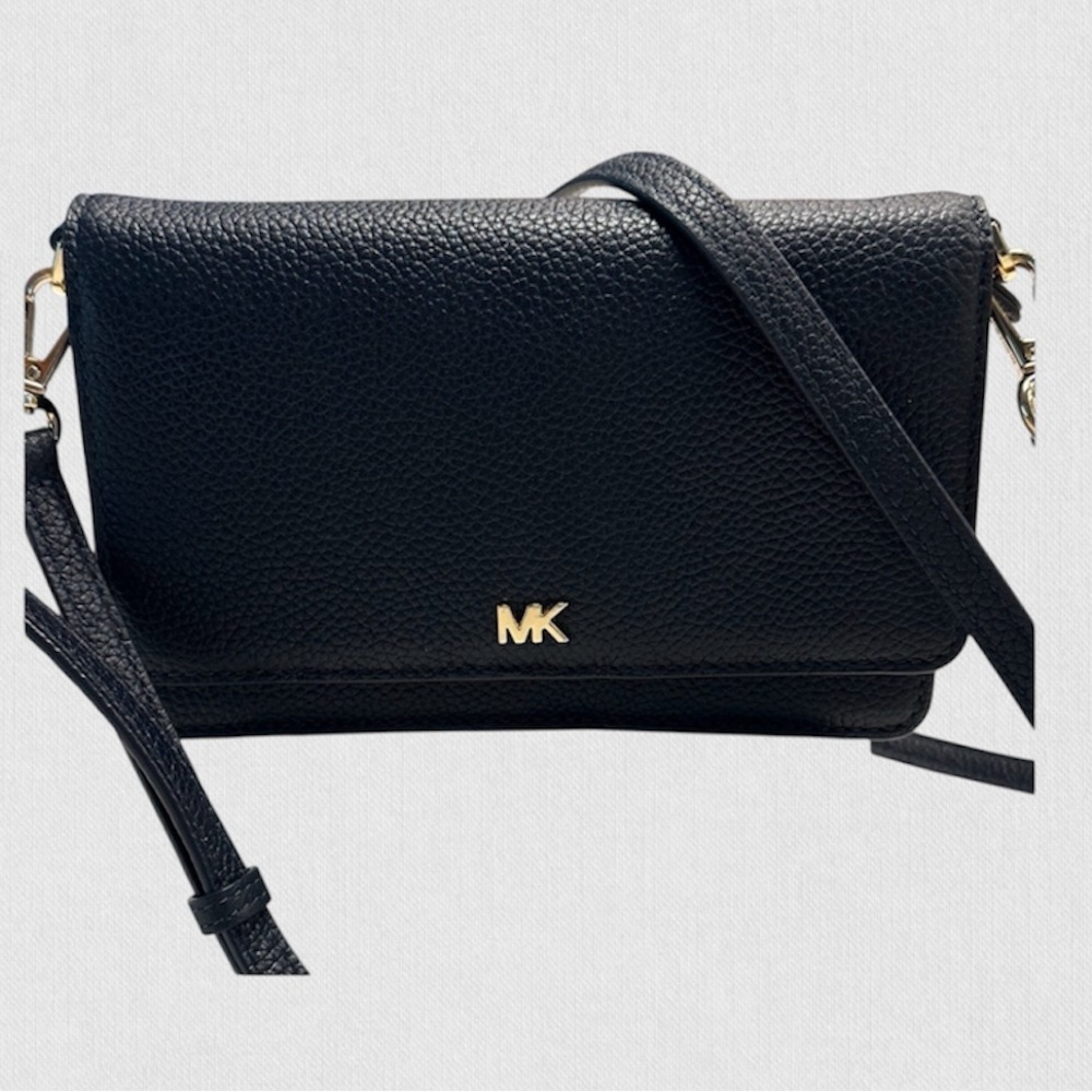NWOT- Michael Kors Black Crossbody Wallet Bag with Gold Accents